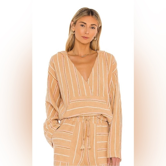 l*space Tops - L Space Paradise Sunrise Stripe Hooded Pullover Gold Medium Woven‎ Knit Coastal